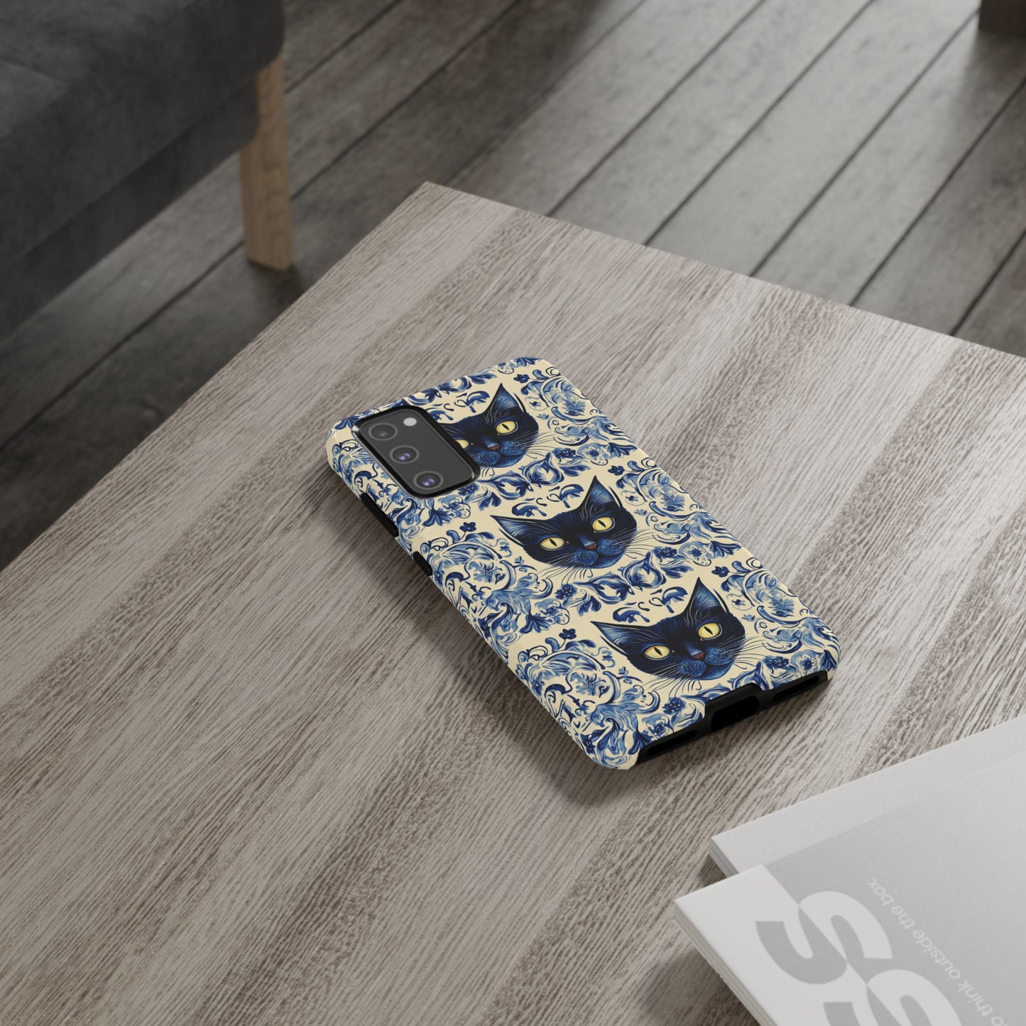 Tough Phone Case - Mediterranean Tile Motif With Blue Cats