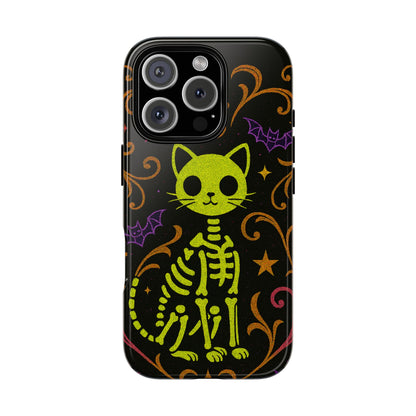 Spooky & Cute Neon Cat Skeleton