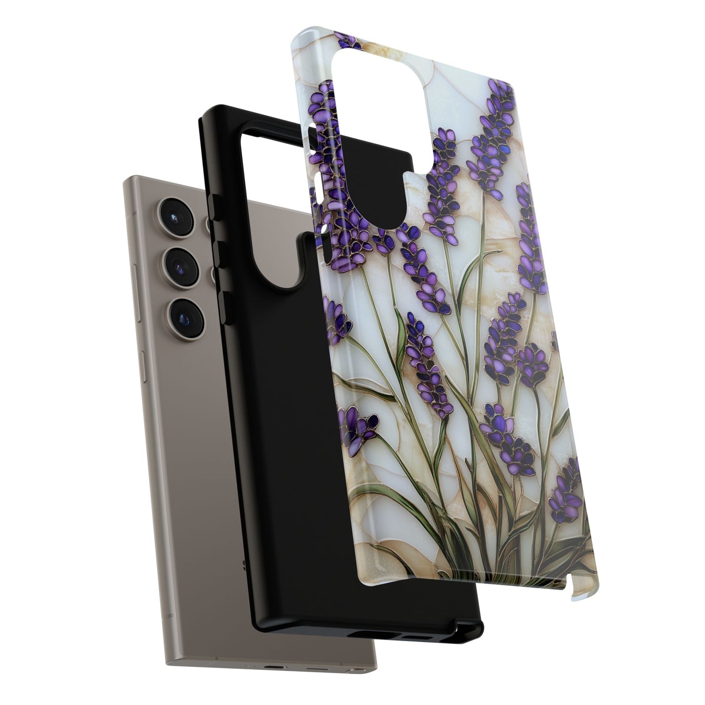 Floral Phone Case With Lavender in Stained Glass Motif