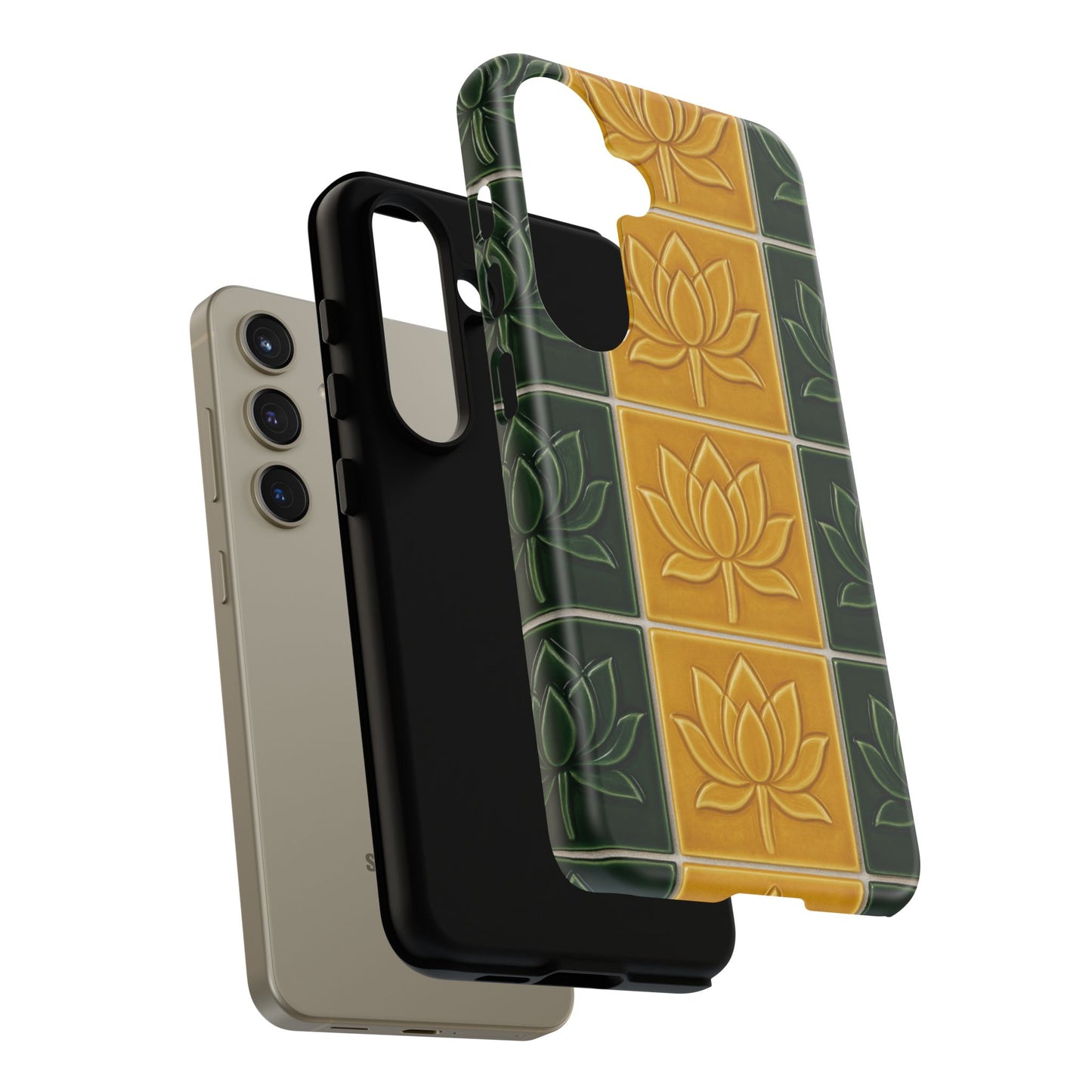 Tough Phone Cases - Mustard Yellow & Green Ceramic Tile From Caldas Da Rhaina, Portugal