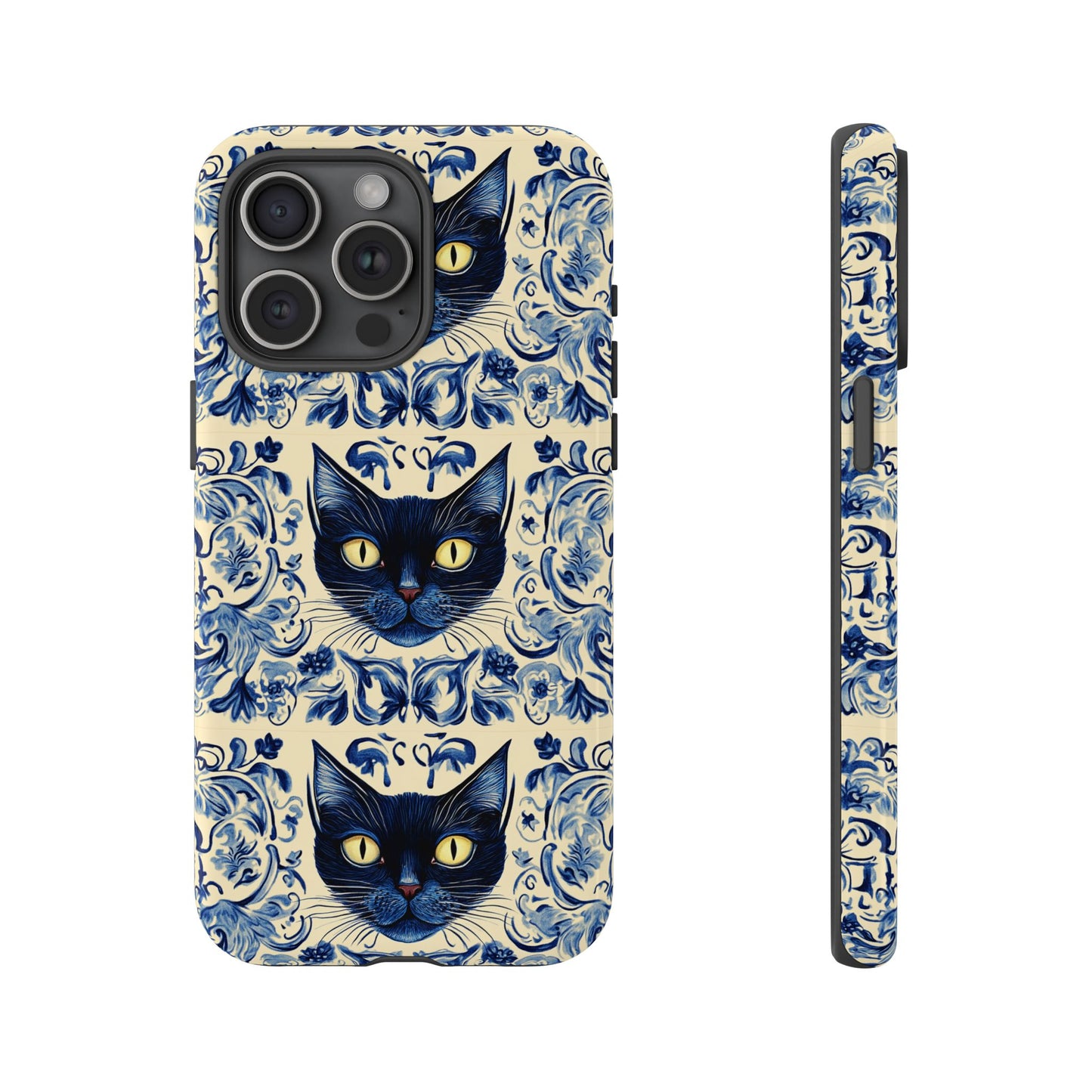 Tough Phone Case - Mediterranean Tile Motif With Blue Cats