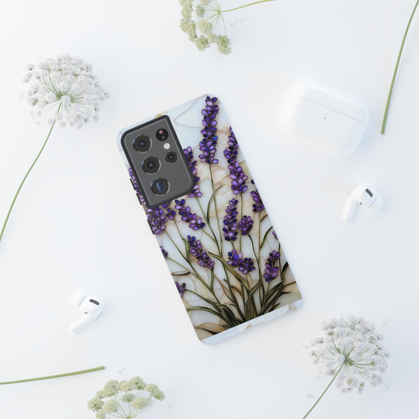 Floral Phone Case With Lavender in Stained Glass Motif