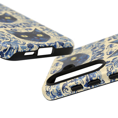 Tough Phone Case - Mediterranean Tile Motif With Blue Cats