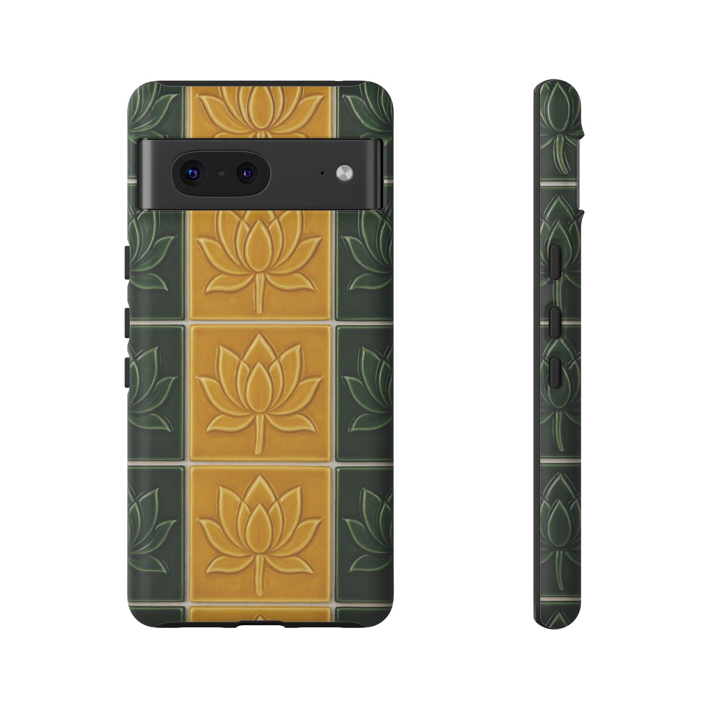 Tough Phone Cases - Mustard Yellow & Green Ceramic Tile From Caldas Da Rhaina, Portugal
