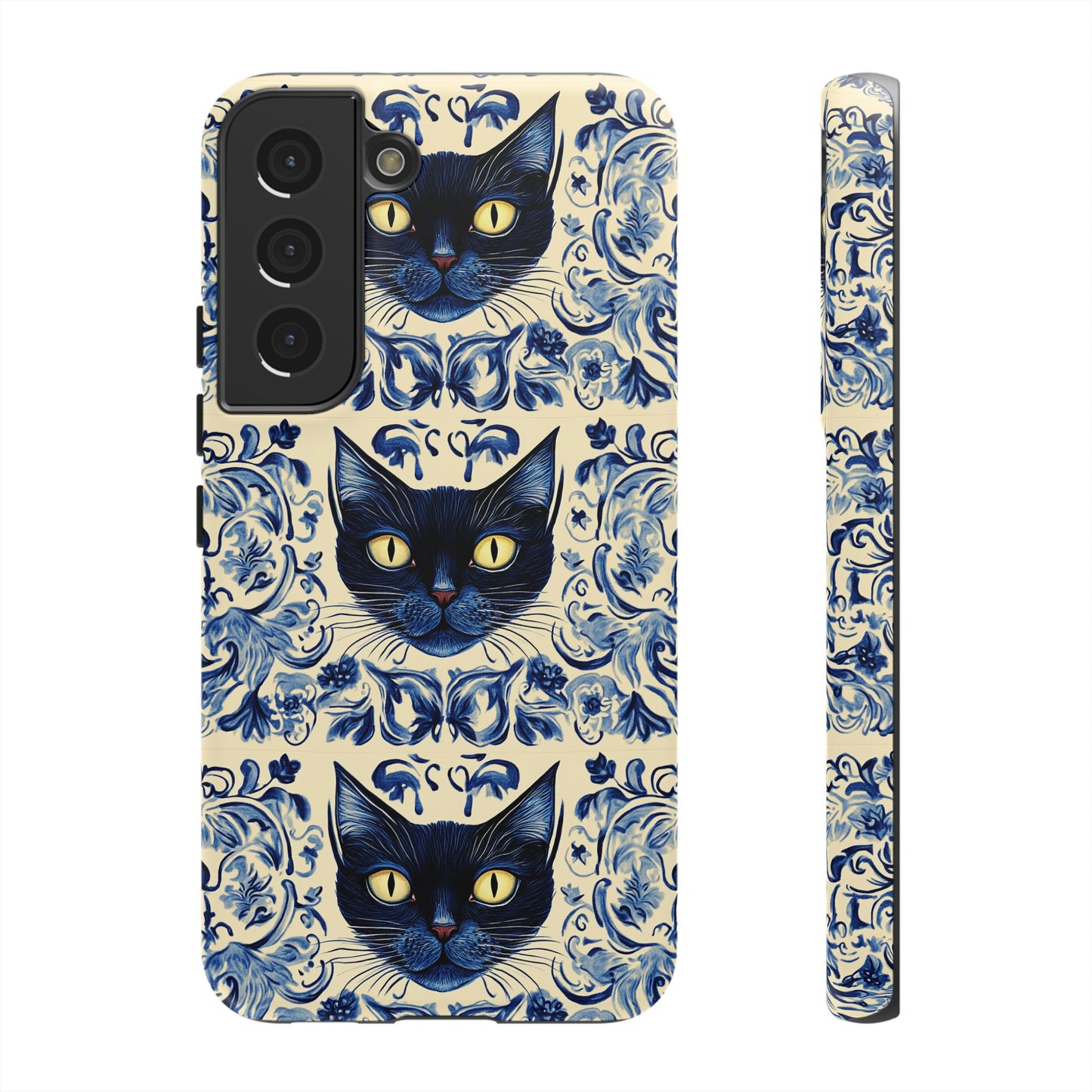 Tough Phone Case - Mediterranean Tile Motif With Blue Cats