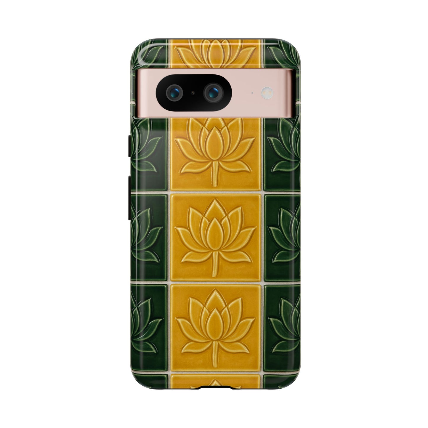Tough Phone Cases - Mustard Yellow & Green Ceramic Tile From Caldas Da Rhaina, Portugal