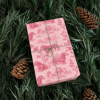Dachshunds Gift Wrapping Paper in Pastel Pink Toile Aesthetic