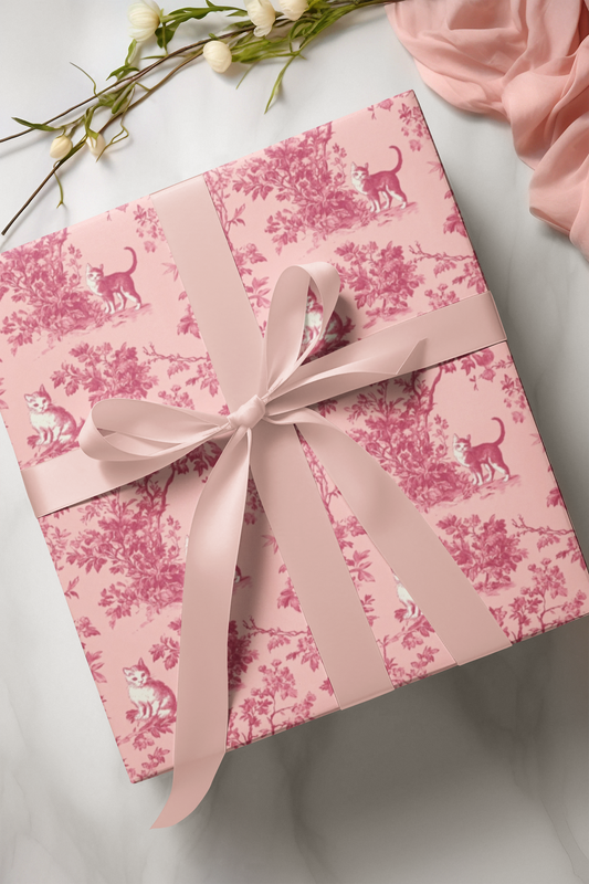 Gift Wrap Papers - Pink Toile Cats, Romantic French Style Pattern