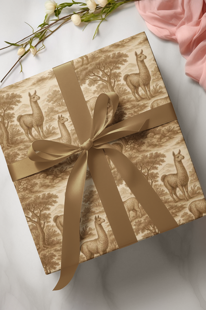 Toile De Joyu Gift Wrapping Paper With Llamas, Vintage Style Alpacas Present Wraps